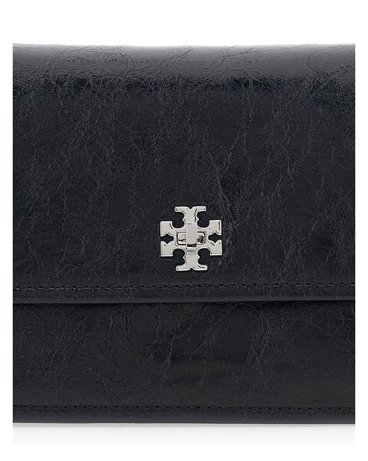 Tory Burch Black 'Kira' Shoulder Bag With Chain Strap And Metallic Logo On The Front