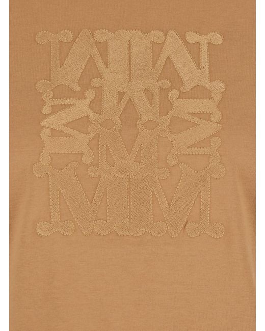 Max Mara Natural 'Bravo' Crewneck T-Shirt With Logo Embroidery On The Front