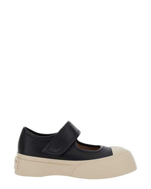 Marni White 'Mary Jane' Sneaker With Hook And Loop Closure And Logo On