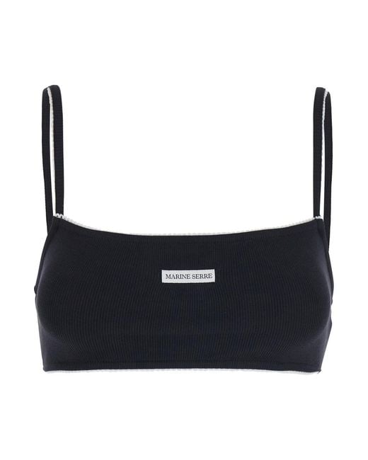 MARINE SERRE Black Sports Bra With Square Neckline And Logo Patch On T