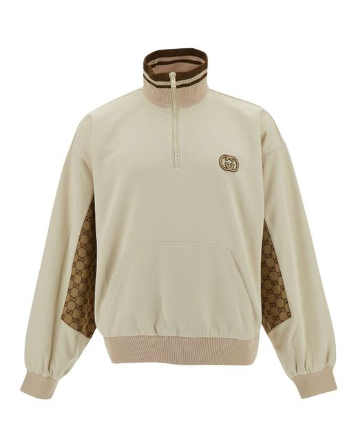 Gucci Natural Sweatshirt With Jacquard Gg Inserts for men