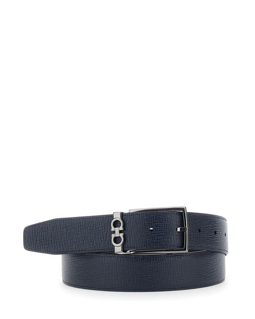 Ferragamo Black Reversible Belt Grained Leather for men