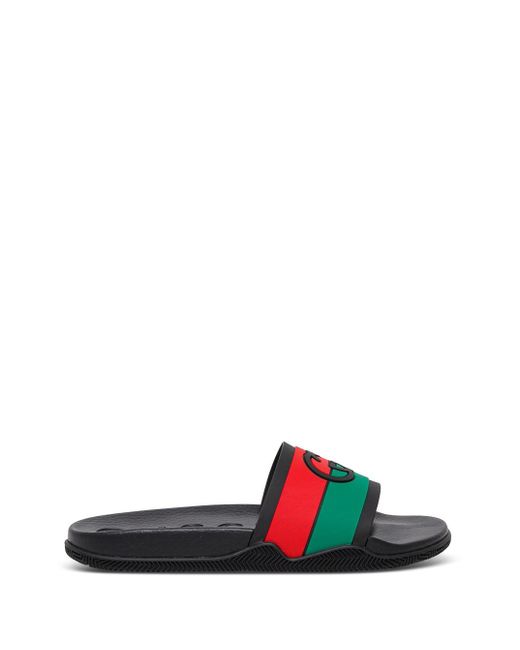 Gucci Black Man's Rubber Slide Sandals With Logo for men