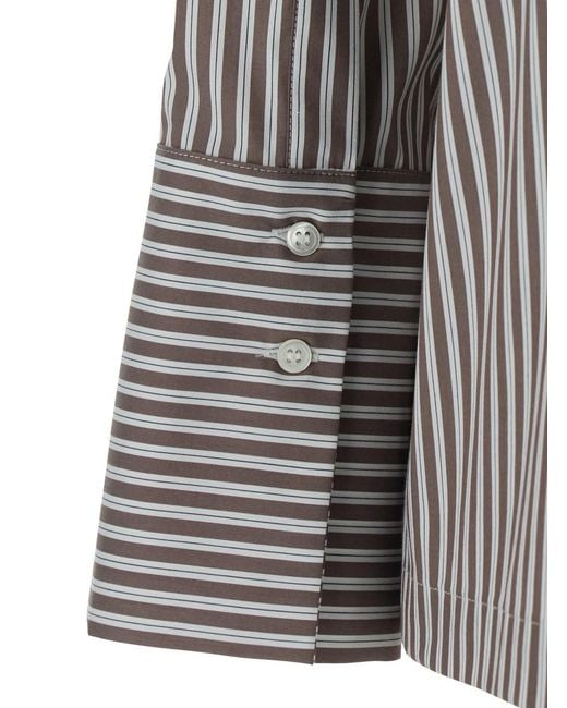 Le Plain Gray Shirt With Striped Motif And Button-Down Collar