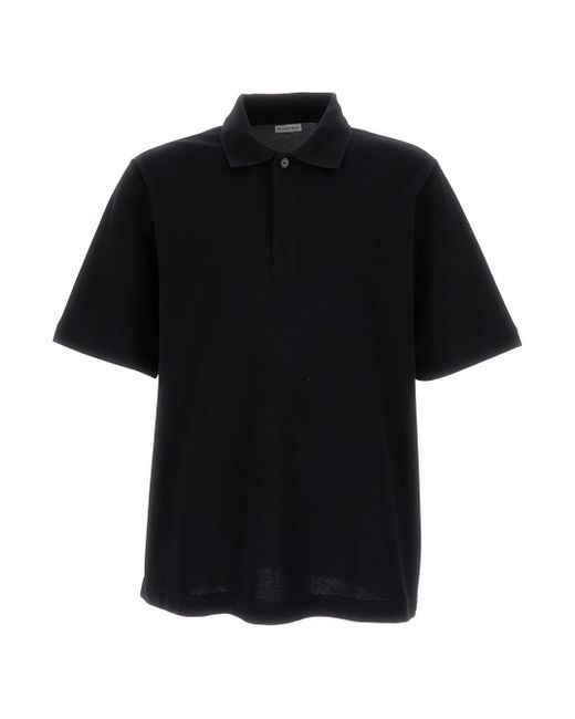 Burberry Black Polo T-Shirt With Striped Cuffs for men