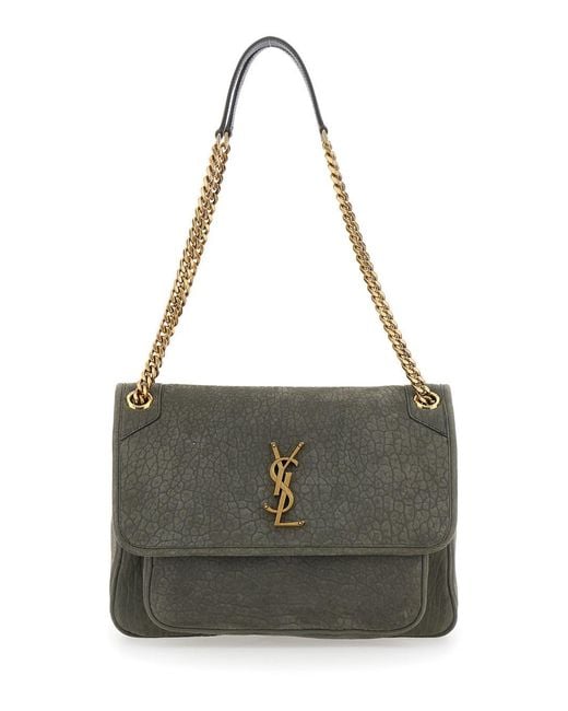Saint Laurent Gray 'Niki' Shoulder Bag With Cassandre Plaque On The Fr