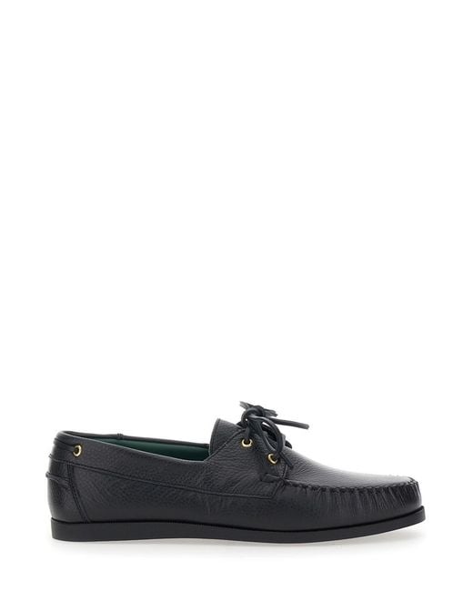 VINNY'S Black Loafers With Rounded Toe And Bow Laces On The Front for men