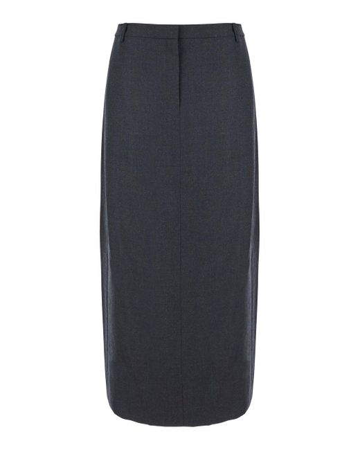 Theory Gray Wool-Blend Midi Pencil Skirt