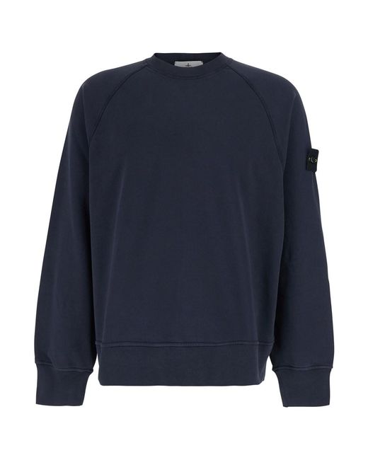 Felpa Girocollo Con Patch Logo Sulla Manica di Stone Island in Blue da Uomo