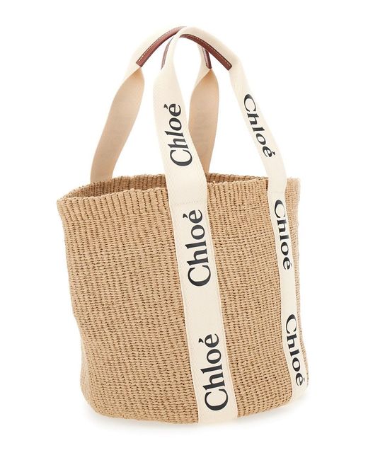 Chloé Natural Chloã 'Woody' Shoper With With Logoed Shoulder Strap