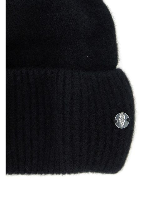 Helen Kaminski Black 'Vivian' Beanie With Logo Plaque Detail On The Fr