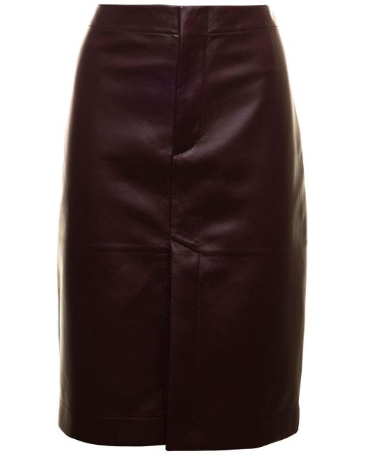 Bottega Veneta Purple Pencil Leather Skirt