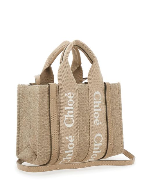 Borsa A Mano 'Woody' Con Tracolla E Dettagli Logo A Contrasto In di Chloé in Natural