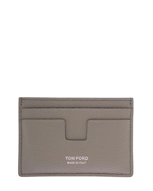 Tom Ford Taupe Grained Leather Card Holder With Man Logo in Grey (Grey ...