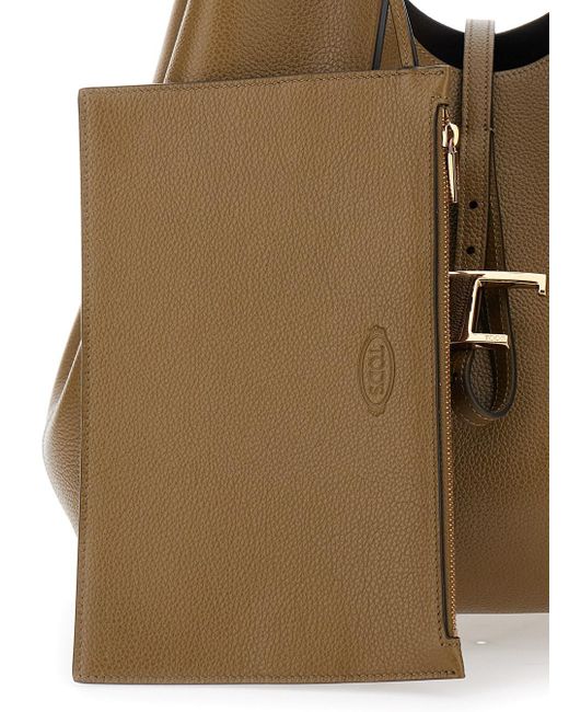 Borsa Shopping 'Timeless T' Con Placca Logo Sul Fronte E Due di Tod's in Brown