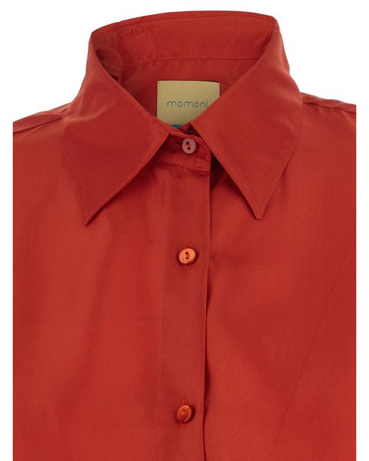 Momoní Red Silk Classic Collar Shirt For