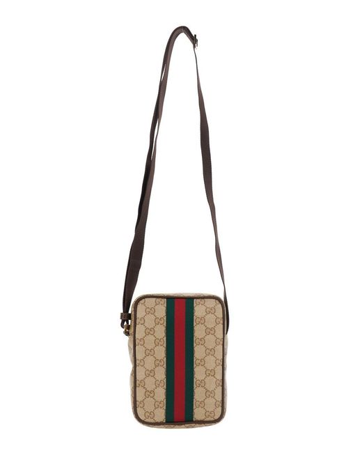 Gucci Brown Crossbody Bag With Web Stripe And Adjustable Strap for men