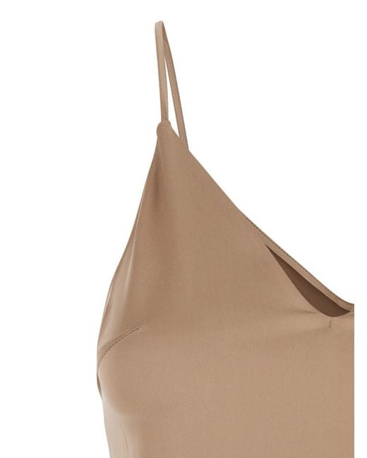 Brunello Cucinelli Natural Silk Blend Top With Spaghetti Straps And V Neck