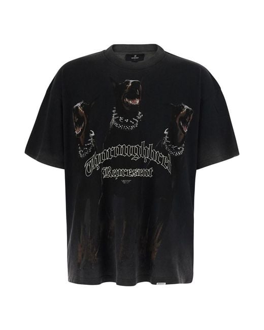 Represent Black Crew Neck T-Shirt With Maxi Logo On The Front And Fade for men