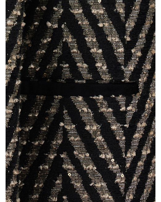 Forte_forte Black Oversized Jacket With Chevron Jacquard Motif