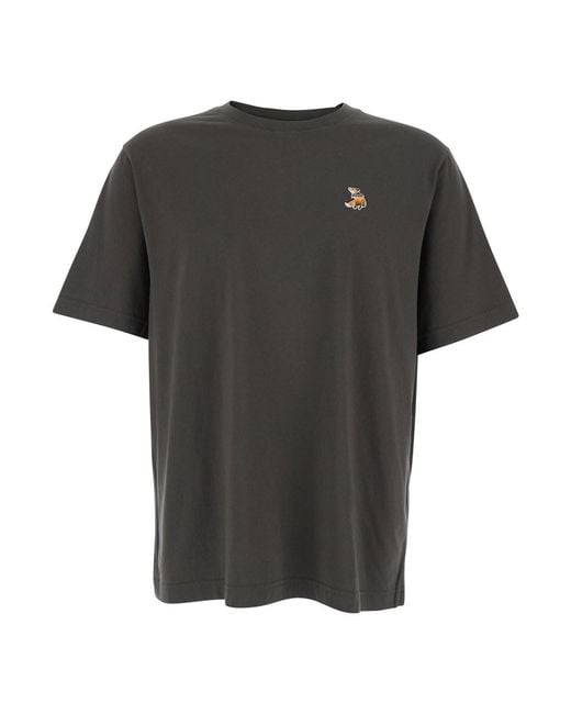 Maison Kitsuné Black Crew Neck T-Shirt Cotton for men