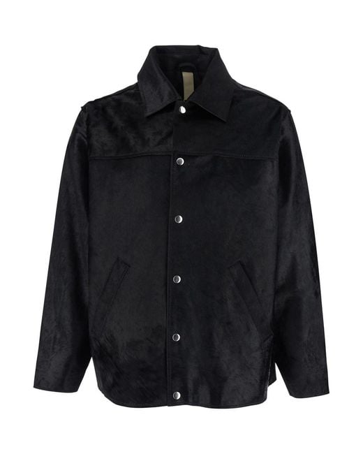 sunflower Black Pony Leather Jacket With Wide Collar And Dropped Shoul for men