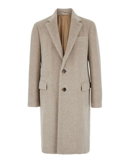 Lardini Natural Single-Breasted Coat With Notched Revers for men