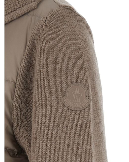 Moncler Brown Cardigan With Patch Logo On The Sleeve And Belt On The Front