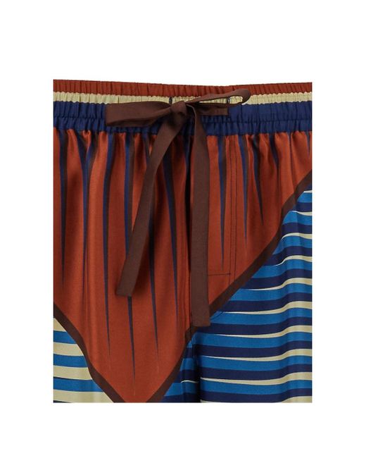 Dolce & Gabbana Blue Bermuda Shorts With Multicolor Geometric Print In Silk Man for men