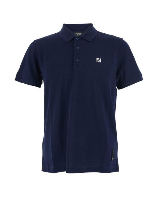 Polo Con Logo Ff Metallico Sul Fronte di Fendi in Blue da Uomo