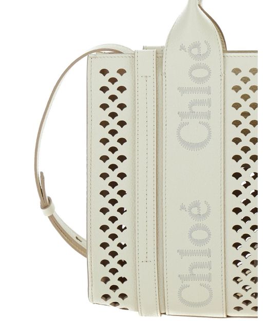 Borsa Shopper 'Piccola Woody' Con Bordi Traforati E Logo di Chloé in White