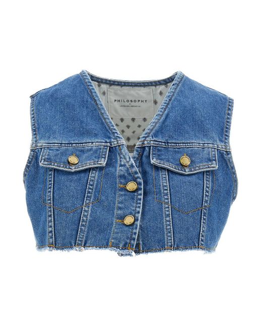 Philosophy Di Lorenzo Serafini Blue Light Cropped Vest With Buttons In
