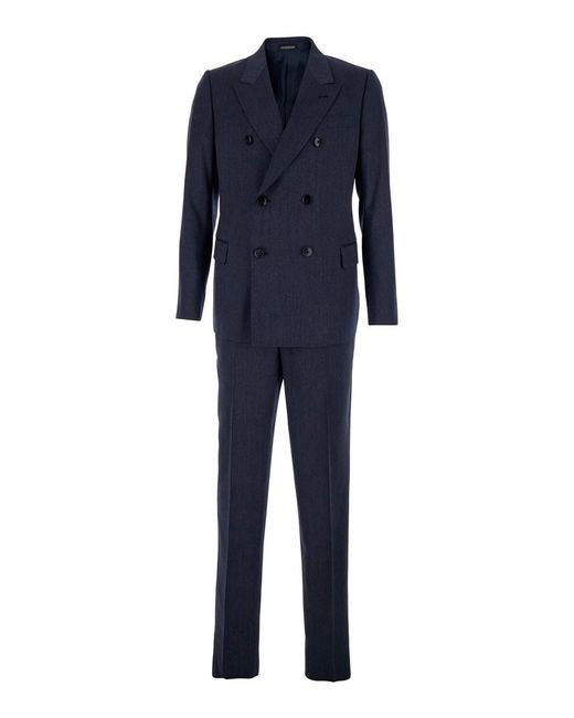 Emporio Armani Blue Suit Double-Breasted Wool for men