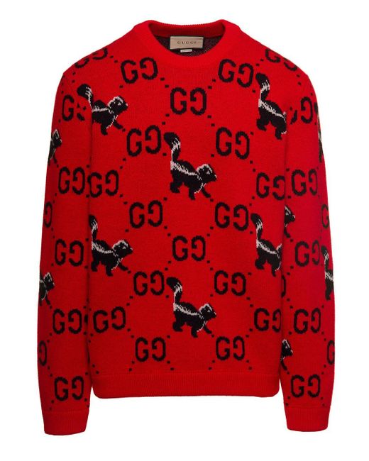 Gucci Jumbo gg And Skunks Intarsia Knit Sweater In Wool Man in Red for ...