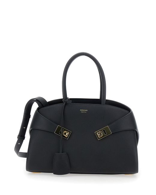 Ferragamo Black 'Hug S' Handbag With Logo And Gancini Buckle