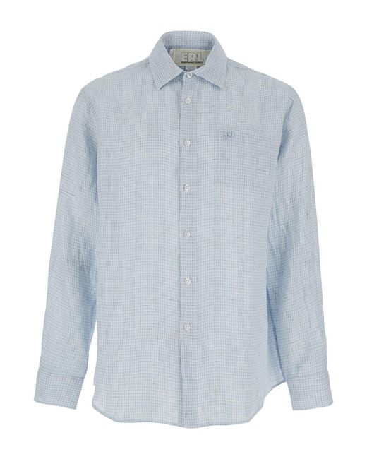 ERL Blue Linen Shirt Checkered for men