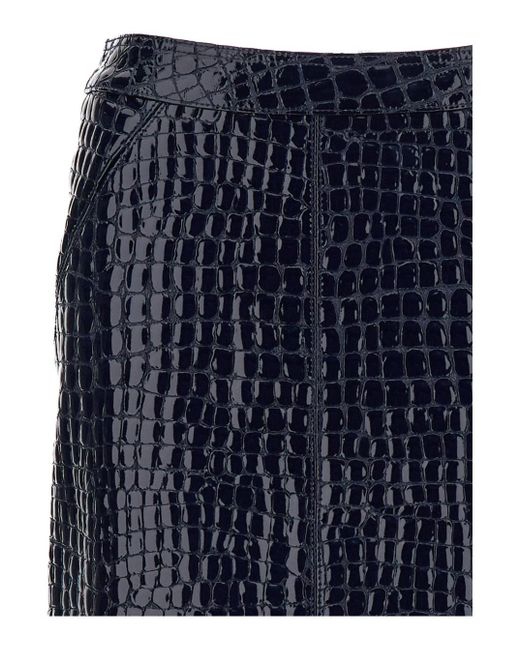 Tom Ford Blue Crocodile Leather Effect Miniskirt