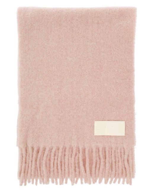 AMI Pink Oversized Scarf With Logo Patch In Alpaca Blend Woman for men