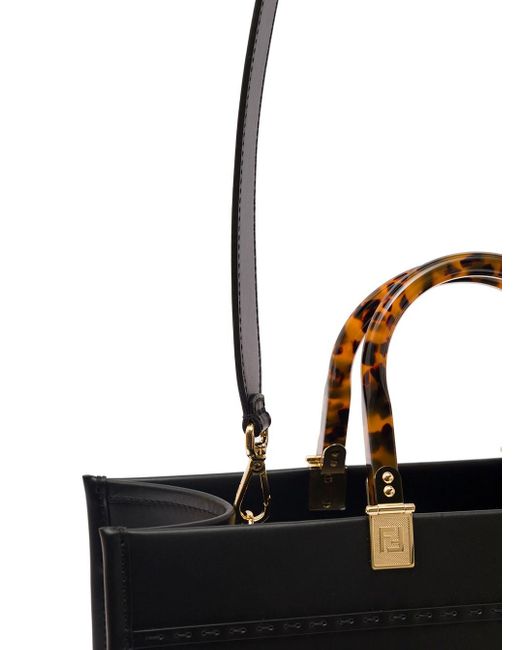 Fendi Black Sunshine Leather Handbag With Logo
