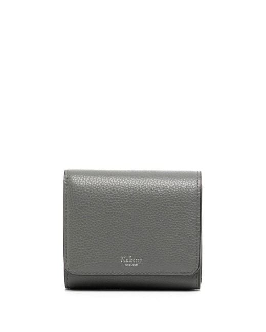 Mulberry Gray 'continental' Grey Wallet With Embossed Logo In Grainy Learther Woman