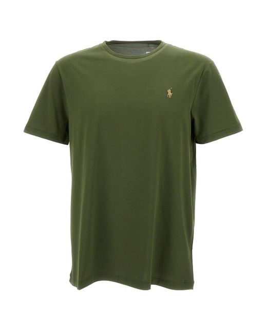 Polo Ralph Lauren Green Dark Crewneck T-Shirt With Pony Embroidery In for men