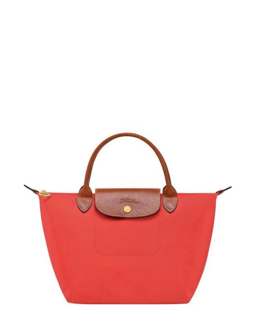 Longchamp Red 'Le Pliage S' Handbag With Engraved Logo
