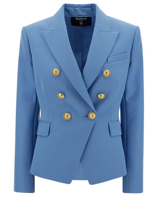 Balmain Blue Fitted Double-Breasted Jacket
