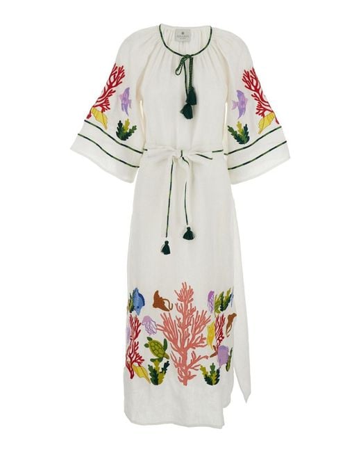 BENARAS BY CITRUS White 'Veronica' Kaftan With Adjustable Waist Knot A