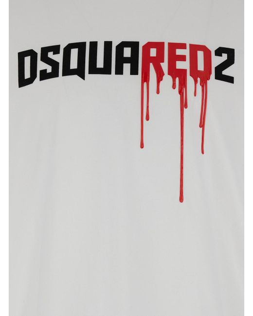 DSquared² White Crewneck T-Shirt With Dripping Logo Print for men