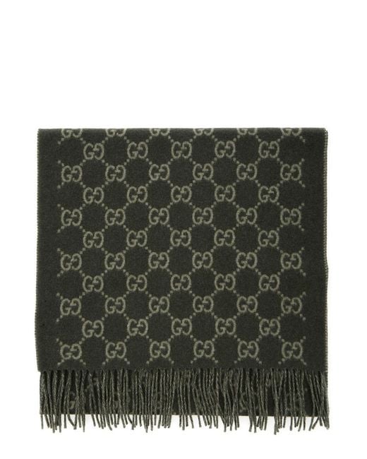 Gucci Green Scarf With Fringed Hem And Gg Motif Jacquard for men