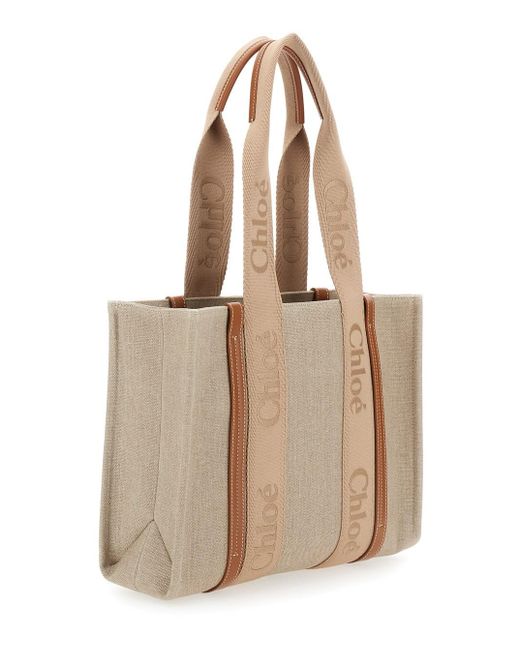 Chloé Natural 'Medium Woody' Tote Bag With Logo Detail
