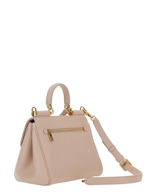 Dolce & Gabbana Natural 'My Sicily Small' Handbag With Padlock Detail And Adjustable And Removable Shoulder Strap