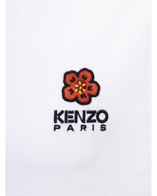 KENZO White Cotton T-shirt With Embroidered Crest Logo Man for men