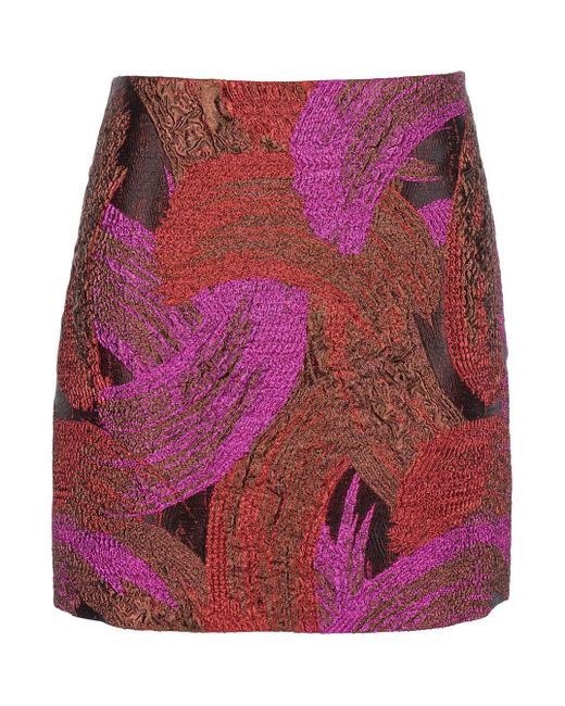 Plain Purple Fuchsia Mini Skirt With All-Over Broccato Motif And Concealed Re